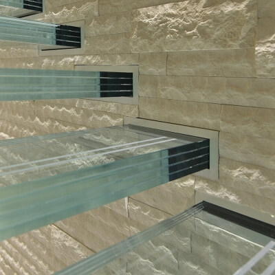 Closeup of Floating Glass Staircase
