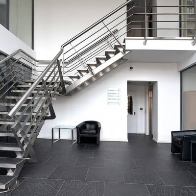 Downstairs View Of Steel Staircase