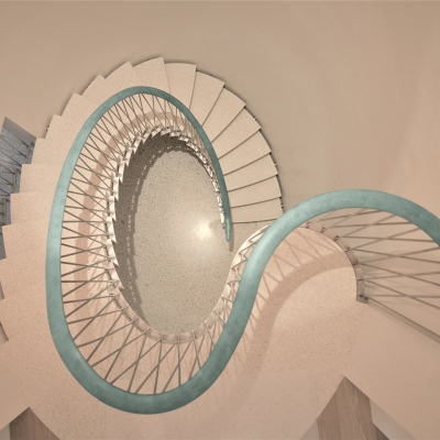 Downward view of staircase