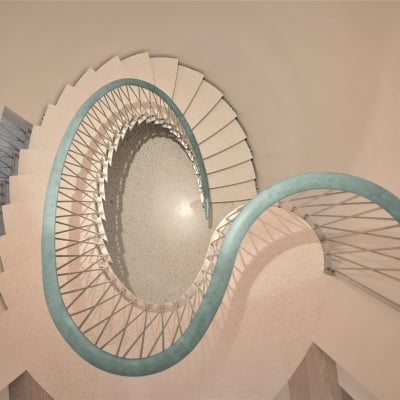 Downward view of staircase