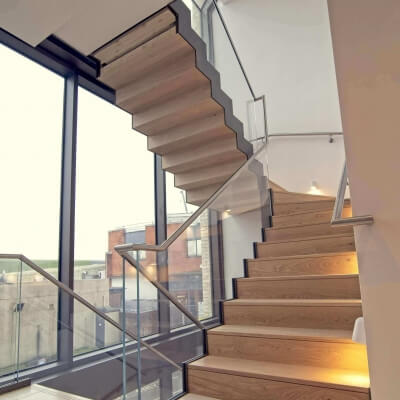 First floor view of contemporary glass staircase in London